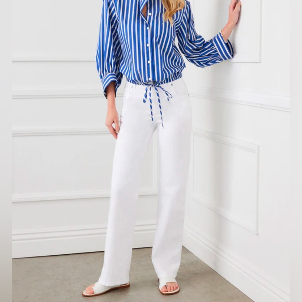 𝅺NWT KAREN KANE WHITE SLIM WIDE LEG JEAN size 4  
30’ inseam
